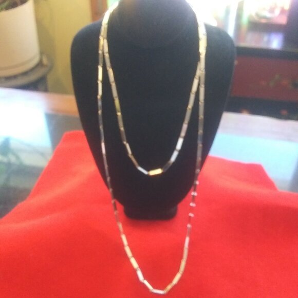 vintage Monet silver tone Modernist geometric  rectangle block links necklace - Picture 7 of 14